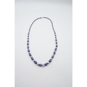 Vintage Sterling Silver Lapis Lazuli Beaded Necklace 0.925 Stamped